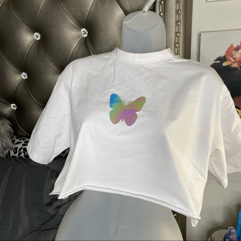 Shein Butterfly Reflective Crop Top